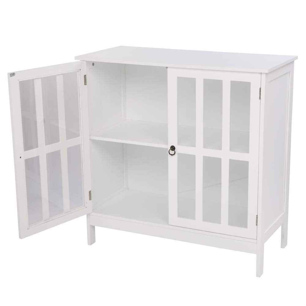 Double Door Side Cabinet,Sideboard Buffet Storage Cabinet, Kitchen Storage Cabinet with 2 Glass Doors, Liquor Cabinet for Home Kitchen Dining Room, Cupboard Console Table, Curio Cabinet (White) Shyneer