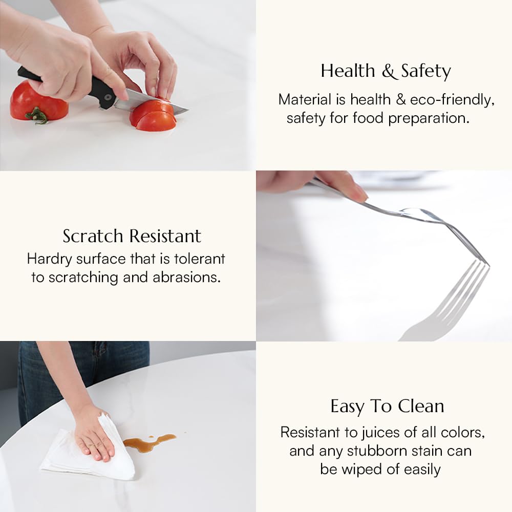 POVISON 59" Round Dining Table for 6, Glossy White Sintered Stone Dining Tabletop with Bronze Carbon Steel Pedestal, Modern Dining Room Table for Living Room, Kitchen (Table ONLY) POVISON