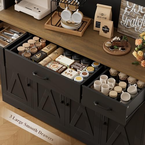 HOSTACK 71" Tall Pantry Cabinet with Charging Station, 55" Wide Kitchen Pantry Storage Cabinet with Countertop, Large Kitchen Hutch with Storage Drawers and Doors for Dining Room, Living Room, Black HOSTACK