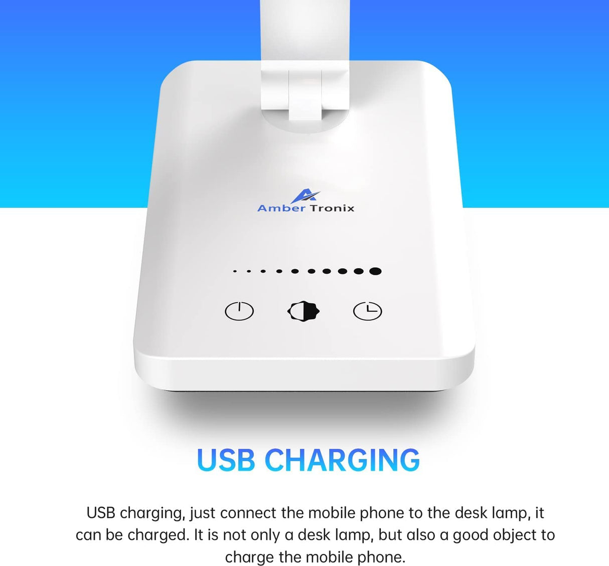 Ambertronix LED Desk Lamp with USB Charging Port, Dimmable Eye-Caring Reading Desk Light for Home, with 5 Brightness Level & 3 Lighting Modes, Touch Control, Auto Timer (White) Ambertronix