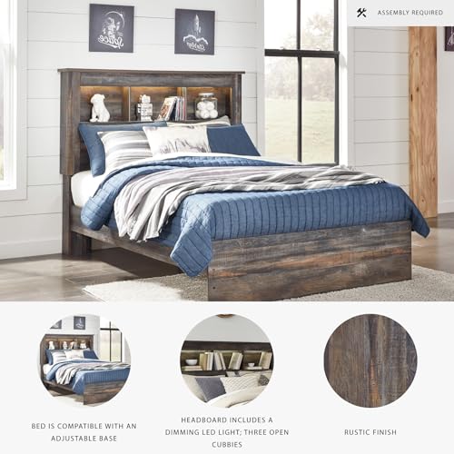 Signature Design by Ashley Drystan Rustic Full Bookcase Bed with Open Cubbies and LED Lights, Foundation or Box Spring Needed, Dark Brown & Gray Signature Design by Ashley