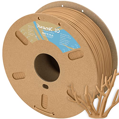DURAMIC 3D Matte PLA Filament 1.75mm Wood, 1kg Cardboard Spool Matte Finish 3D Printer Filament PLA 1.75mm Dimensional Accuracy 99% +/- 0.03 mm, Printing with FDM 3D Printer, Easy to Remove Support DURAMIC 3D