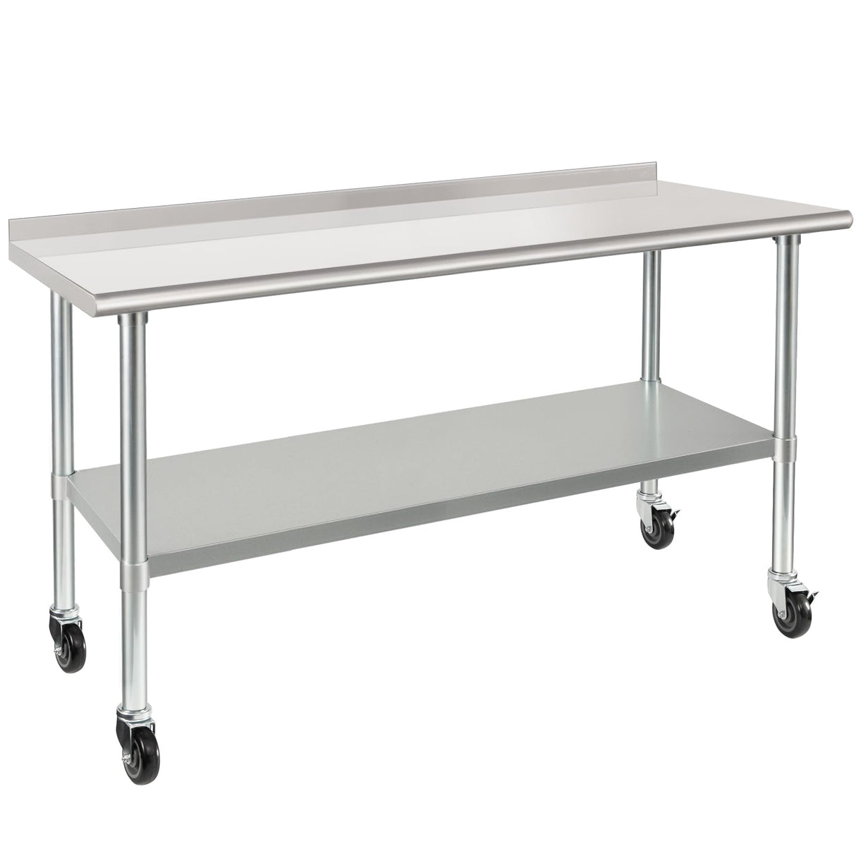 HARDURA Stainless Steel Table 24 x 60 Inches with Wheels Casters NSF Heavy Duty Commercial Prep Table with 2” Backsplash and Adjustable Undershelf for Restaurant Kitchen Home and Hotel HARDURA Restaurant Equipment