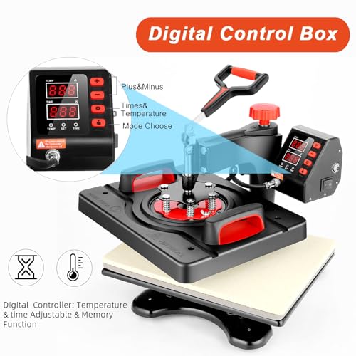 AKEYDIY 8 in 1 Heat Press Machine 12x15 Inch, 360° Swing Away Shirt Press Machine - Digital Heat Transfer Machine, Sublimation Heat Press for T Shirts Hat Cap Mug Plate (ProPress Elite 8 in 1) AKEYDIY