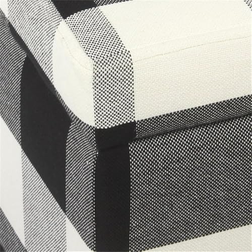 HomePop Large Upholstered Rectangular Storage Ottoman Bench with Hinged Lid, Black Buffalo Plaid HomePop