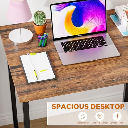 PayLessHere 32 inch Computer Desk,Office Desk with Metal Frame,Modern Simple Style for Home Office Study,Writing for Small Space,Brown PayLessHere