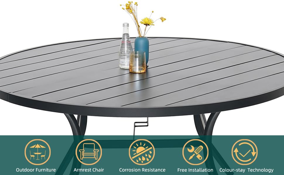 Anmutig 5-Piece Outdoor Dining Set, 48'' Round Table with 4 Swivel Chairs All Weather Furniture Set - Brown Style1 Anmutig