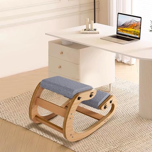 TinyHaven Ergonomic Kneeling Chair with Wooden Frame - Adjustable Height Office Chair with Soft Padding for Back Pain Relief, Posture Correcting Home & Office Desk Chair Wood TinyHaven