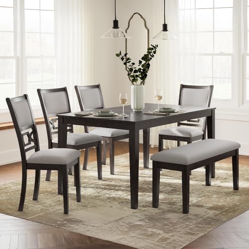 Signature Design by Ashley Langwest Dining Room Table Set, 4 Upholstered Chairs and Bench, Seats 6, Cushioned Seats, Wood, Cherry Brown Signature Design by Ashley
