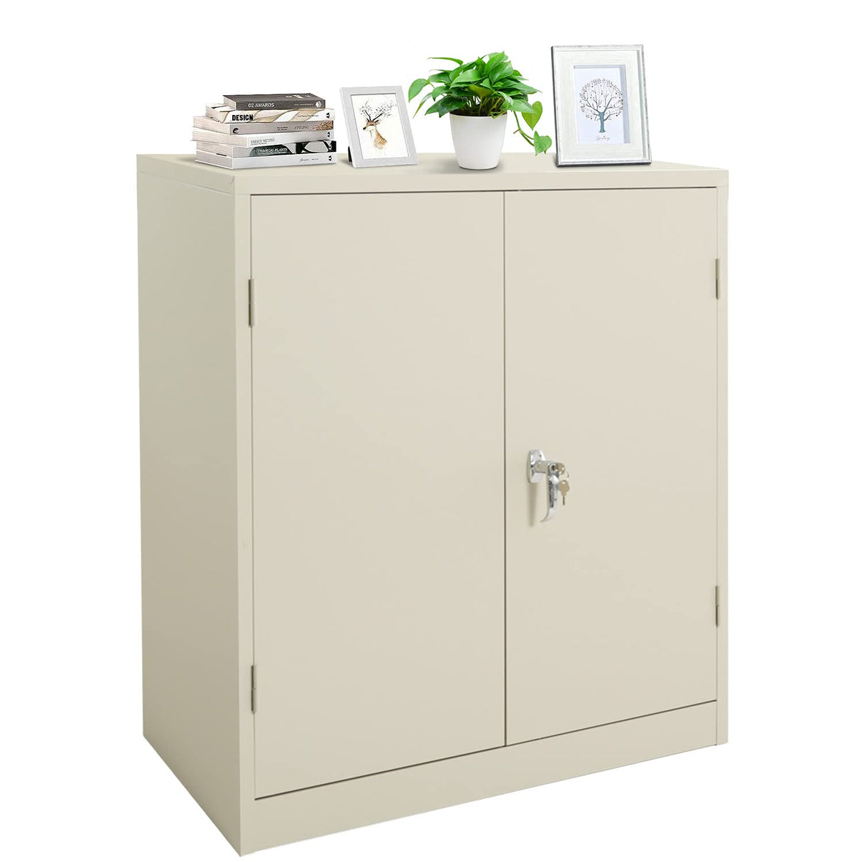 INTERGREAT Steel Storage Cabinet 42", Lockable Metal Storage Cabinet with 2 Doors Locking Counter Cabinet for Home Office (Grey) INTERGREAT