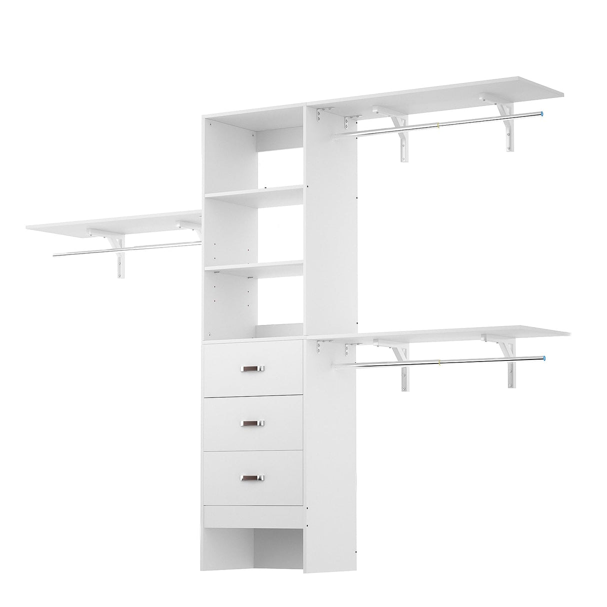 iSunirm 8FT Closet System, 96'' Closet Organizer System with 3 Hanging Rods, Wall Mount Bedroom Wardrobe with 3 Drawers Walk-in Closet, Adjustable Cloth Garment Rack from 5 to 8FT (Cut to Fit), White iSunirm