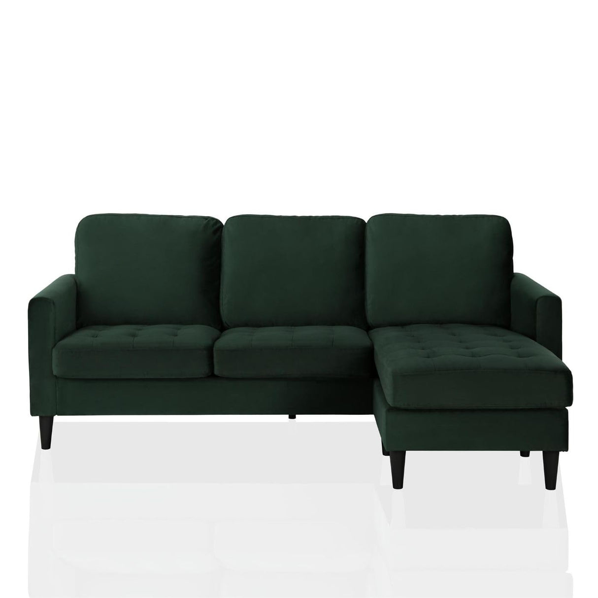 CosmoLiving by Cosmopolitan Strummer Modern Reversible Sectional Couch Upholstered in Green Velvet Fabric with Floating Ottoman CosmoLiving by Cosmopolitan