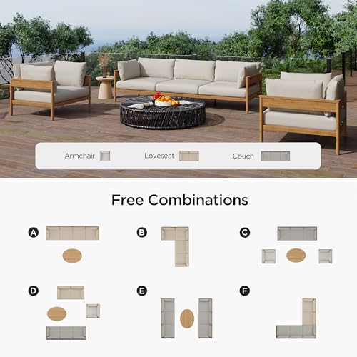 Acanva Modern Outdoor Patio Furniture Set, All-Weather Aluminium Conversation Sectional Sofa with Thick Cushions for Backyard, Garden, Porch, 5 Seats, Beige Acanva
