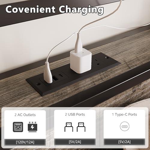 VINGLI Twin Platform Set of 2 with 4 Storage Drawers and Headboard Shelf, Metal Single Bed Frame with LED Lights and Charging Station, No Box Spring Needed, Easy Assembly, Wash Grey VINGLI