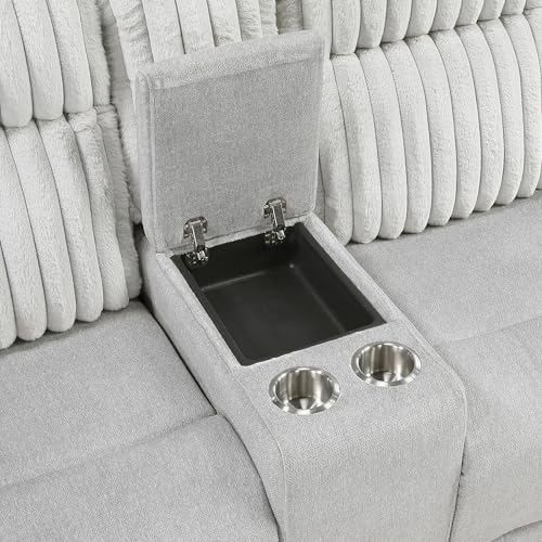 Lexicon Modern Double Recliner Loveseat with Center Console, Manual Wall Hugger Textured Microfiber Love Sac Couch, Plush Corduroy Channel Seat Back, Manual Recliner Loveseat, Light Gray Lexicon