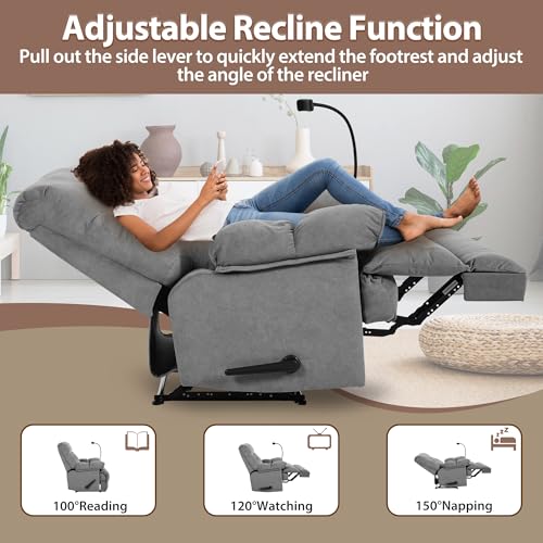 Chizzyseat Manual Oversized Recliner Chair for Heavy Duty Adults 400lbs Extra Wide Recliner with Phone Holder Big Man Recliners for Living Room Bedroom Nursery RV Dark Grey
