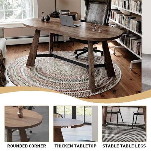 6FT Conference Table, 70.86" Oval Meeting Table for 6–8 People, Rustic Brown Conference Room Table with Metal Frame, Modern Office Conference Desk for Boardroom & Meeting Room VIRTRON