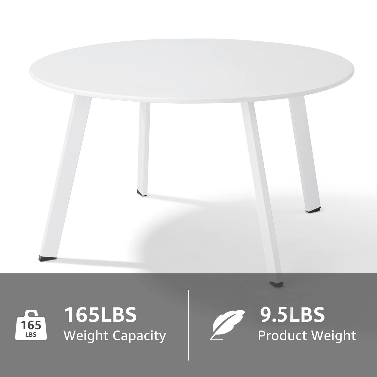 Meluvici Patio Coffee Table, Metal Steel Outdoor Round Table Weather Resistant Anti-Rust Outdoor Table, White Meluvici