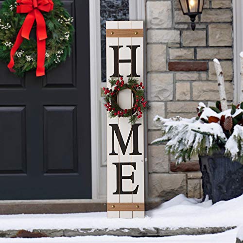 Glitzhome Wooden Welcome Sign for Front Door Rustic Farmhouse Wall Hanging Porch with 3 Changeable Floral Wreath, 42”H glitzhome
