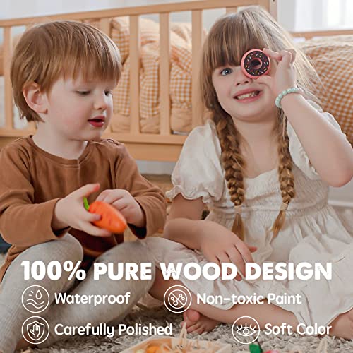 Wooden Play Food Sets for Kids Kitchen - 100% Wood 43 Pieces Kids Toy Food for Toddlers 3+ Year Old, Pretend Food Play Kitchen Accessories Set for Boys and Girls Tiny Land