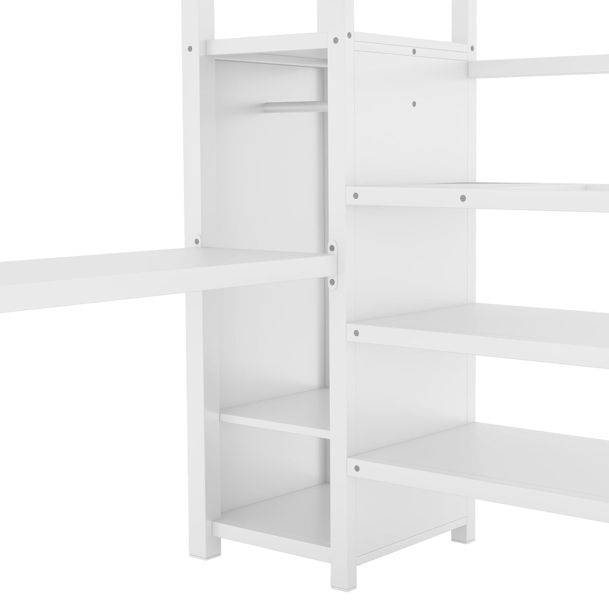 Bellemave Full Size Metal Loft Bed with L Shaped Desk and Wardrobe, Heavy Duty Loft Bed Frame with Storage Stairs, LED Loft Bed Frame with Charging Station & Safety Guardrails, White Bellemave