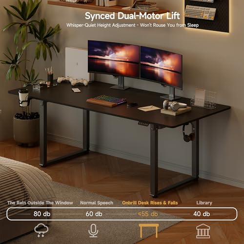 71x32 Inch Adjustable Standing Desk with 4 Legs, Stand-up Desk Features a Spacious Rectangular Top, Dual-Motor Lift, and Memory Presets (28-46Inch) for Home Offices or Computer Workstations, Black Lefurture