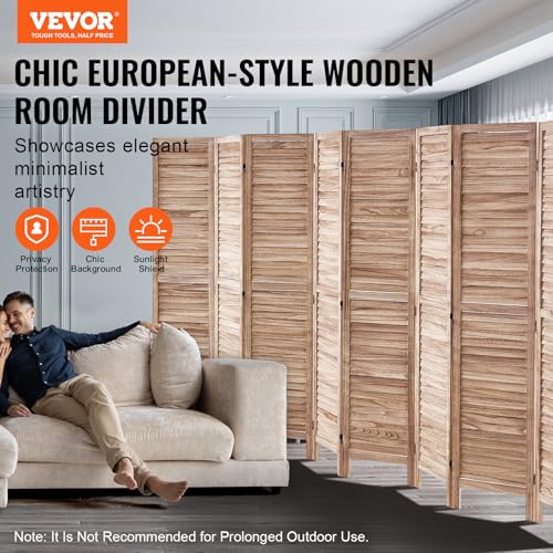 VEVOR Wood Room Divider, 8 Panel Wood Folding Privacy Screen, 66.9 Inches Tall Indoor Louvered Partition Divider, Portable Decoration Screen, for Room Separation, Home, Office, Restaurant & Bedroom VEVOR