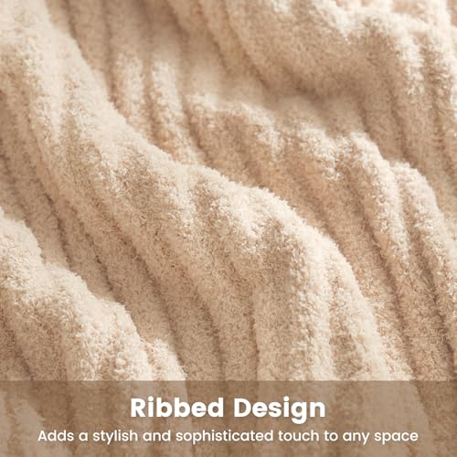 Snuggle Sac Luxury King Size Blanket for Bed, Cozy Soft Fuzzy Microfiber Knit Stripe Bedding Blankets, Beige, 108x90 inches Snuggle Sac