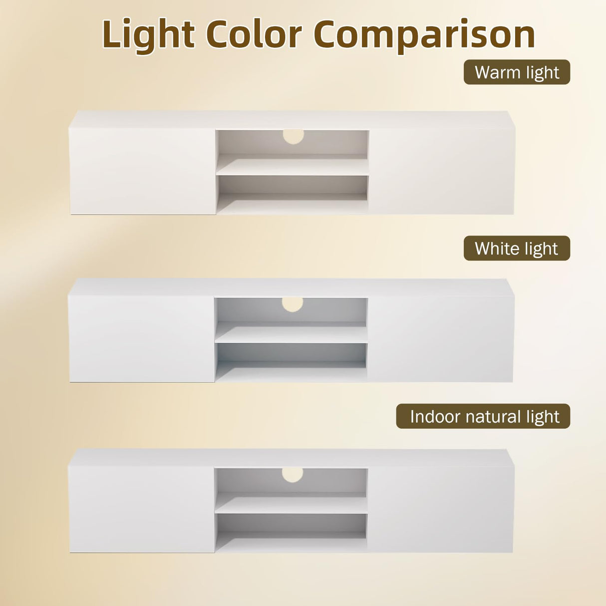 TIMSATIO Floating TV Stand Wall Mounted,70" Floating Entertainment Center for 60" 70" 80",Floating Shelf for Under tv, 3 Cabinet TV Console,Media Console for Living Room (Pure White) TIMSATIO