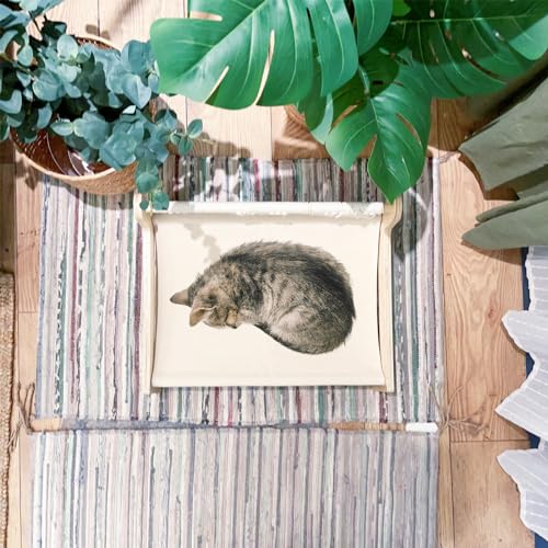 TOYAFUN Boho Cat Hammock Bed - Macrame Elevated Cat Bed for Indoor Cats, Free-Standing Breathable Cat Chair, Wooden Cat Swing Bed Pet Furniture Gift for Cats and Small Dogs TOYAFUN