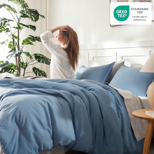 Litanika Comforters Queen Size Set Grayish Blue, 3 Pieces Lightweight Solid Bedding Comforter Set, All Season Fluffy Bed Set (90x90In Comforter & 2 Pillowcases) Litanika