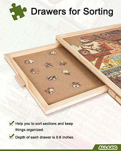 ALL4JIG 1500 Piece Rotating Puzzle Board with Drawers and Cover,26"x35"Portable Wooden Jigsaw Puzzle Table for Adults Portable,Lazy Susan Spinning Puzzle Boards Birthday Gift for mom ALL4JIG