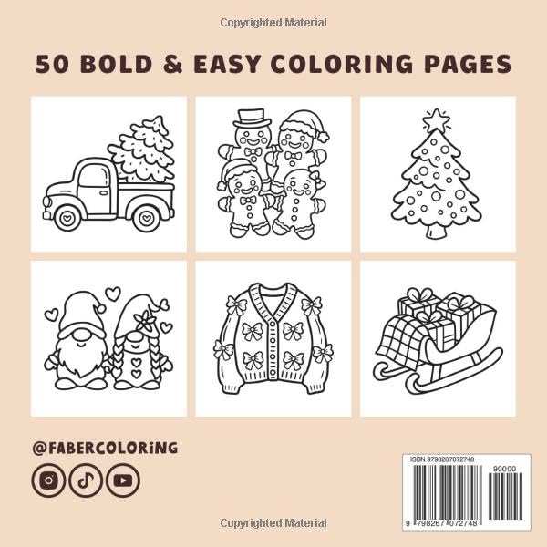 Cozy Christmas: Bold and Easy Coloring Book for Kids and Adults | 50 Simple, Cute Holiday Designs for Relaxation, Fun & Family Coloring (Bold & Easy Series) Majosta