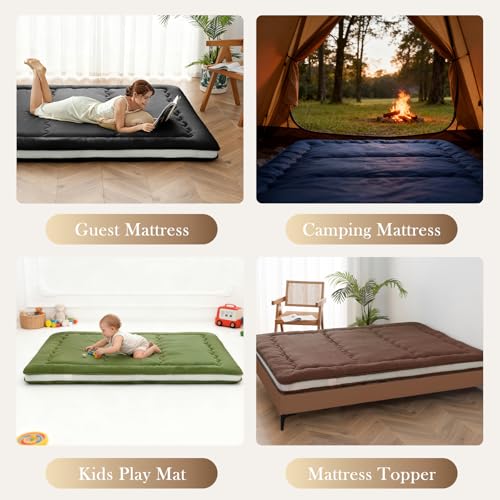 Auemtyn Japanese Floor Mattress, 4" Japanese Futon Mattress, Foldable & Portable Shiki Futon (shikibuton), Roll Up Thicken Sleeping Tatami Mat Sleeping Pad for Camping (Green, 54 x 80) Auemtyn