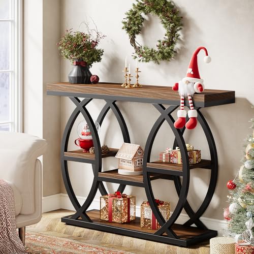 Tribesigns 39.4" Console Table, Industrial 4-Tier Sofa Table Entryway Table with Storage Shelves, Narrow Wood Accent Tables with Metal Frame for Small Spaces, Hallway, Foyer, Rustic Brown Tribesigns
