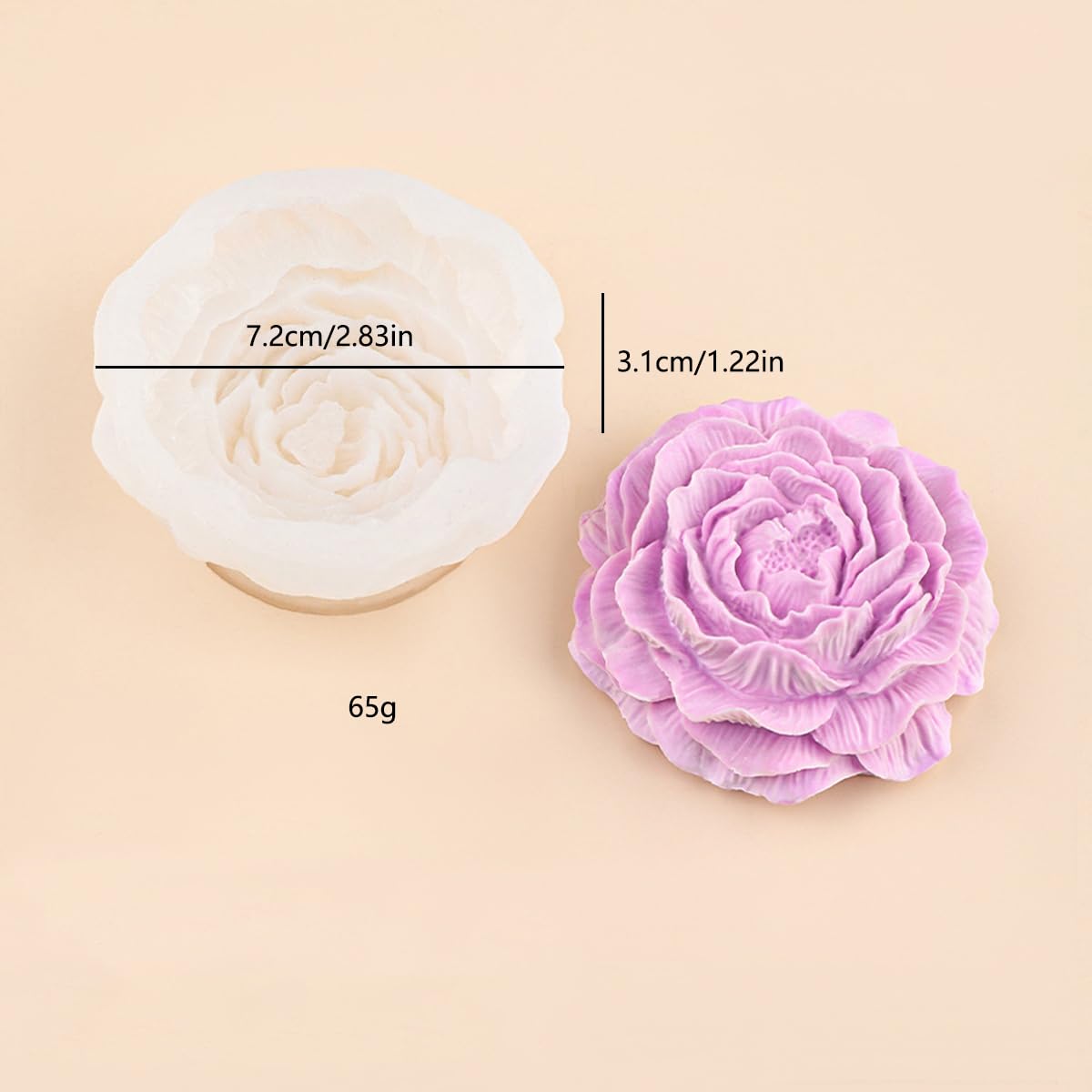 3D Peony Flower Silicone Molds Set, 3 Sizes, for Candle Making, Soap, Resin Crafts JIECHOGJ