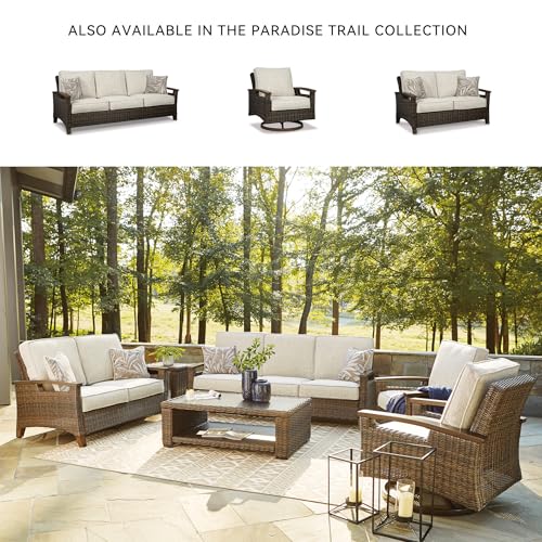 Signature Design by Ashley Paradise Trail Outdoor Patio Sofa with Cushion and 2 Pillows, Brown & Beige Signature Design by Ashley