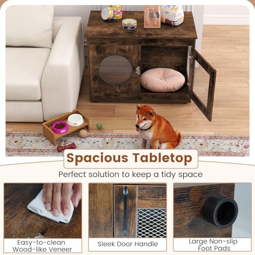 PETSITE 32.5 Inches Wooden Dog Crate Furniture, Decorative Industrial Indoor Dog Kennel Cage with Translucent Window, and Lockable Door, Pet House End Table Ideal for Small and Medium Dogs PETSITE