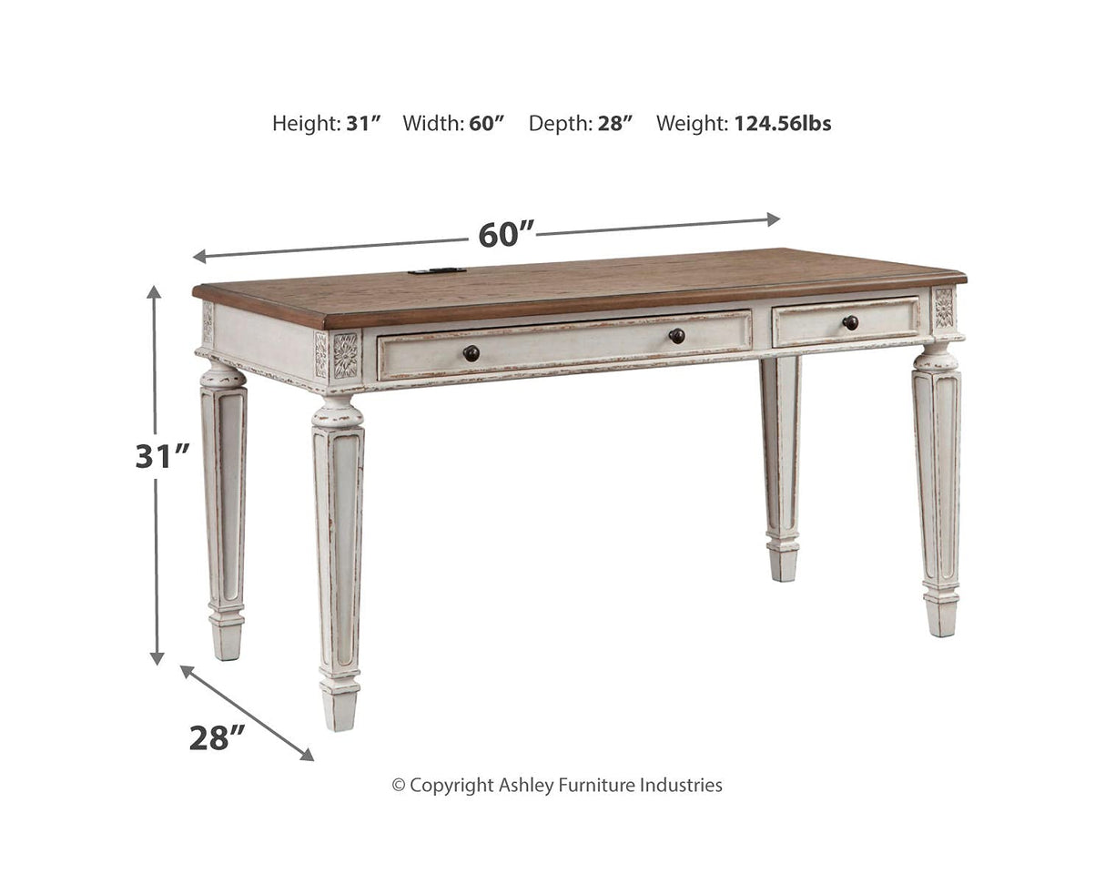 Signature Design by Ashley Realyn Farmhouse 60" Home Office Desk with USB Charging, Chipped White Signature Design by Ashley