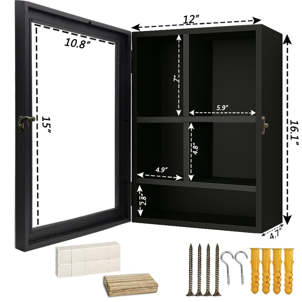 Sofunii Pet Memorial Shadow Box with Shelves,12 * 16 Inch Memory Deep Display Case,Personalized Keepsake for Dog & Cat Lovers, Pet Remembrance Loss Sympathy Gift - Black Sofunii