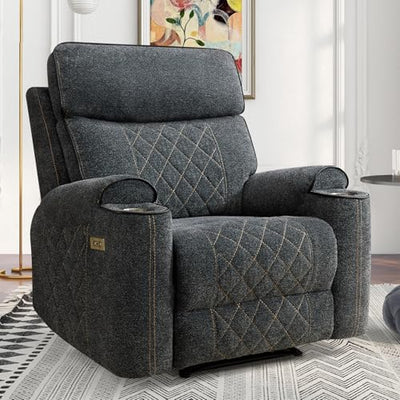 HAOMARKETS Electric Recliner Chair, Soft Fabric Power Recliners with Metal Cup Holders, Single Overstuffed Heavy Duty Reclining Sofa Chairs for Living Room Bedroom, Dark Grey