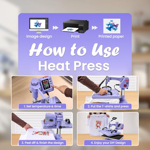 AKEYDIY Heat Press 15x12 Inch, 8 in 1 Heat Press Machine for T-Shirts Hat Cap Mug Plate, 360° Swing Away Shirt Pressing Machine, Sublimation Heat Transfer Machine with Tumbler Press Hat Press, Purple AKEYDIY