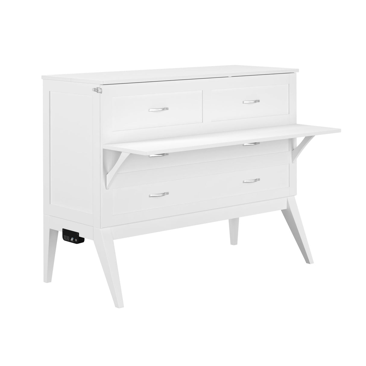 AFI, Northampton Full Size Murphy Bed Desk with Memory Foam 6" Mattress and Built-in USB Charger, White AFI