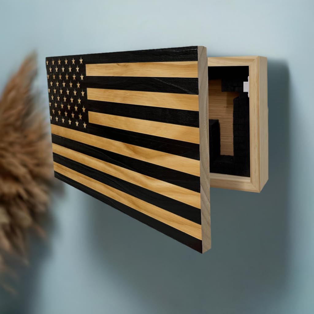 American Flag Concealed Gun Cabinet, Hidden Gun Storage American Flag (Black) Bellewood Designs