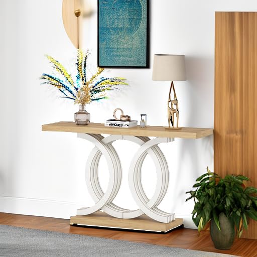 Tribesigns 55 in Console Table with Geometric Base, Modern Hallway Table, Wooden Entryway Table, Foyer Sofa Table, Unique Long Accent Table for Decoration and Organization (White) Brand Tribesigns