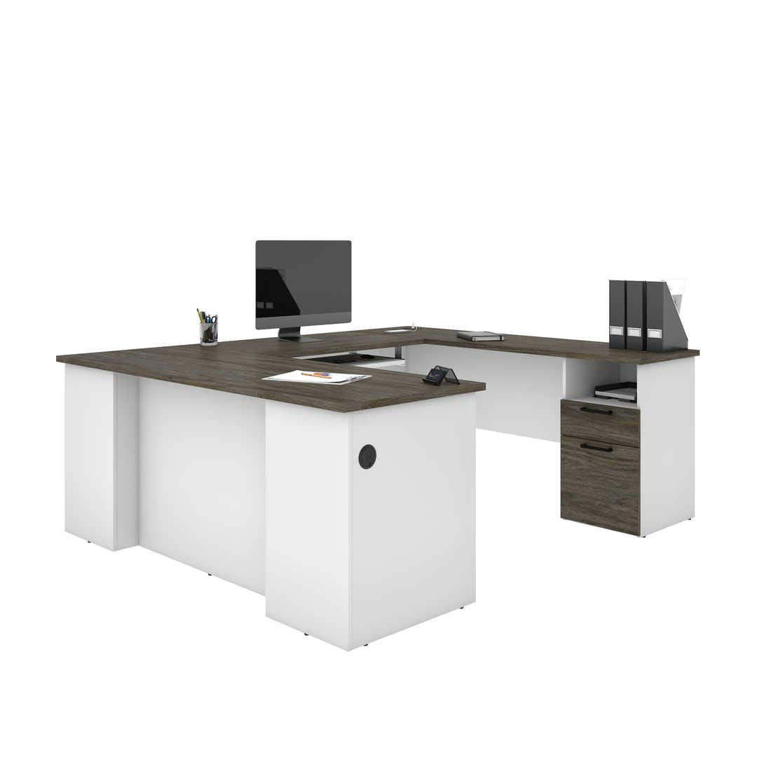 Bestar Norma U or L-Shaped Desk, 71W, Walnut Grey & White Bestar