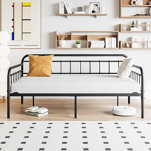 Crocofair Metal Daybed Frame Heavy Duty Slats Sofa Bed Platform Mattress Foundation Twin Daybed No Box Spring Needed(Black Twin) Crocofair