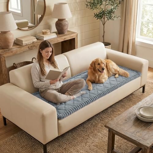 Smiry Fuzzy Couch Cover for Dogs, Non Slip Washable Pet Sofa Cover, Scratch Proof Hair Resistant Plush Sofa Slipcover, Pet Friendly Couch Cushion Protector for Cat, Grey, 27.6" x 59" Smiry