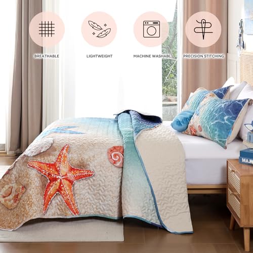 weigelia Coastal Quilt Set King Size – 3 Piece Lightweight Beach Themed Bedding, Soft & Breathable Polyester Coverlet, All Season Quilts & Bedspread for Bedroom Décor weigelia