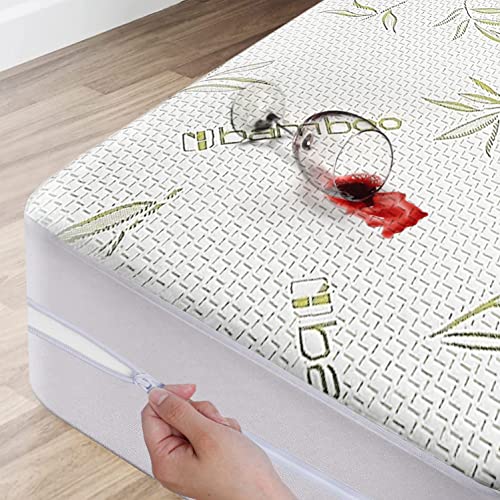 Bamboo Mattress Protector with Zipper - 100% Waterproof Queen Size Cooling Mattress Cover - Ultra Soft Jacquard Fabric Breathable Noiseless Mattress Pad Covers - Zippered Mattress Encasement DreamField Linen